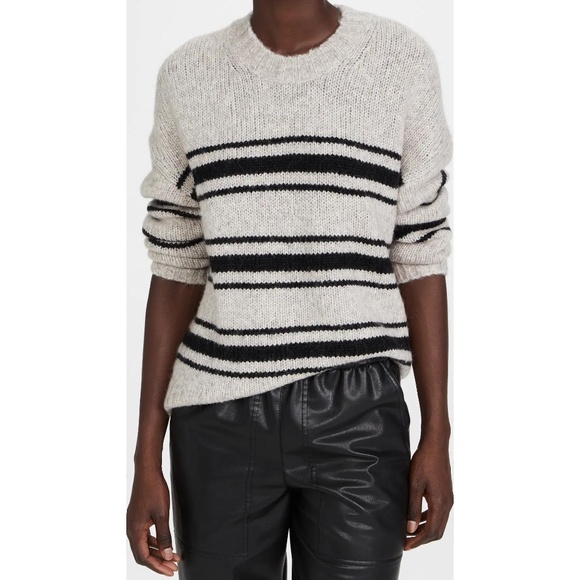 Ba&sh Bosco Striped Wool & Mohair Blend Sweater Pullover Grey Beige Black Small - Picture 1 of 13